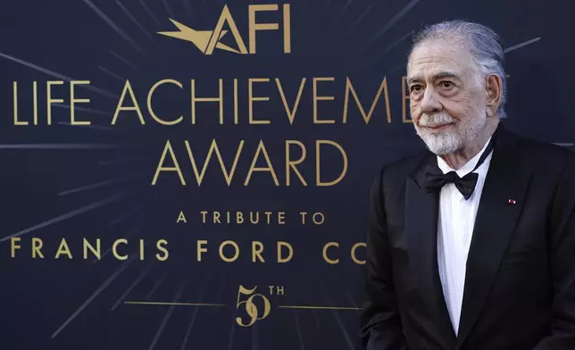 Francis Ford Coppola arrives at the 50th AFI Life Achievement Award tribute to him on Saturday, April 26, 2025, at the Dolby Theatre in Los Angeles. (Photo by Jordan Strauss/Invision/AP)