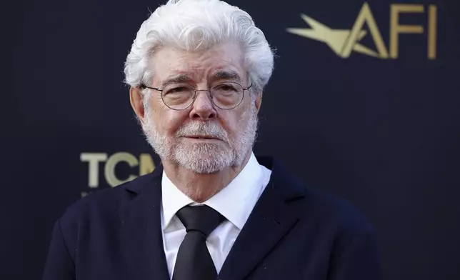 George Lucas arrives at the 50th AFI Life Achievement Award tribute to Francis Ford Coppola on Saturday, April 26, 2025, at the Dolby Theatre in Los Angeles. (Photo by Jordan Strauss/Invision/AP)