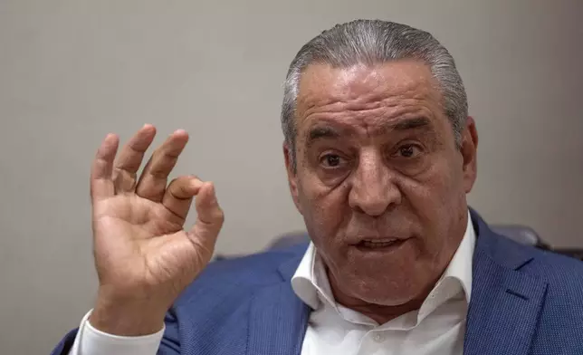 FILE - Hussein al-Sheikh, secretary-general of the Executive Committee of the Palestine Liberation Organization, gestures during an interview with The Associate Press at his office in the West Bank city of Ramallah, June 13, 2022. (AP Photo/Nasser Nasser, File)