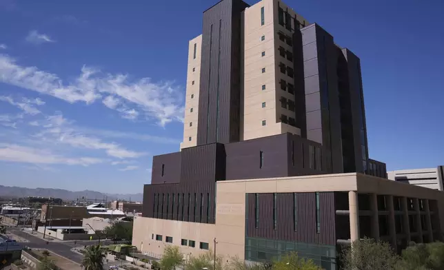 Maricopa County Superior Court building shown, Monday, April 21, 2025, in Phoenix, where the Arizona murder trial of Lori Vallow Daybell who's charged with conspiring to murder her estranged husband, is being held. (AP Photo/Ross D. Franklin)