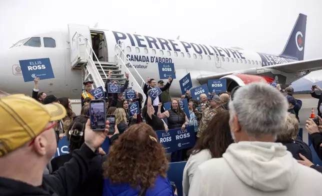 FILE - Conservative Leader Pierre Poilievre arrives in Terrace, British Columbia, during a campaign stop on April 6, 2025. (Aaron Whitfield/The Canadian Press via AP, File)