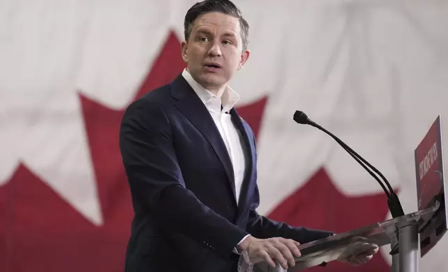 FILE - Canada Federal Conservative Leader Pierre Poilievre appears at a federal election campaign event in Brampton, Ontario, on March 24, 2025. (Chris Young/The Canadian Press via AP, File)