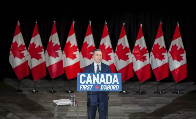 FILE - Conservative leader Pierre Poilievre speaks during a news conference in Ottawa, March 14, 2025. (Chris Tanouye/The Canadian Press via AP, File)
