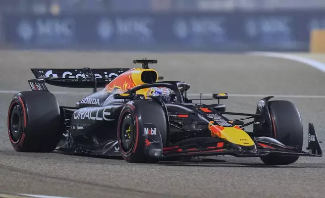 Red Bull driver Max Verstappen of the Netherlands in action during the second free practice for the Formula One 2025 Bahrain Grand Prix, in Sakhir, Friday, April 11, 2025. (AP Photo/Darko Bandic)