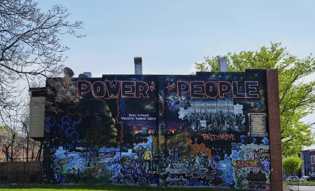 A mural dedicated to Freddie Gray is seen Monday, April 14, 2025, in the Sandtown-Winchester neighborhood in Baltimore, near where he was arrested before his subsequent death in 2015. (AP Photo/Stephanie Scarbrough)