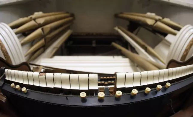 FILE - This March 25, 2017 photo shows the damaged pipe organ in the Clayborn Temple in Memphis, Tenn. (AP Photo/Mark Humphrey, file)