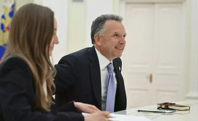 U.S. President Donald Trump's special envoy Steve Witkoff attends the talks with Russian President Vladimir Putin at the Kremlin in Moscow, Russia, Friday, April 25, 2025. (Kristina Kormilitsyna, Sputnik, Kremlin Pool Photo via AP)
