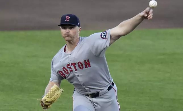Boston Red Sox pitcher Sean Newcomb delivers to the Tampa Bay Rays during the first inning of a baseball game Wednesday, April 16, 2025, in Tampa, Fla. (AP Photo/Chris O'Meara)