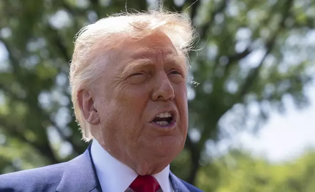 President Donald Trump speaks to reporters as he leaves the White House en route to attend a rally in Macomb County, Mich., to mark the 100th day of his second term in office, Tuesday, April 29, 2025, in Washington. (AP Photo/Manuel Balce Ceneta)