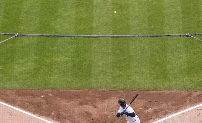 New York Yankees pitcher Max Fried throws to Detroit Tigers' Zach McKinstry in the third inning during a baseball game at Comerica Park , Wednesday, April 9, 2025, in Detroit. (AP Photo/Paul Sancya)