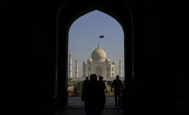 US security personnel arrive in Taj Mahal ahead of U.S. Vice President JD Vance visit in Agra, India, Wednesday, April 23, 2025. (AP Photo/Rajesh Kumar Singh)