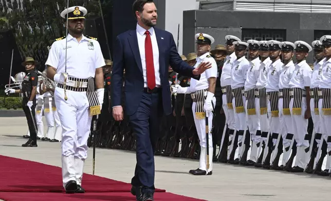 U.S. Vice President JD Vance arrives in New Delhi, India, Monday, April 21, 2025. (Kenny Holston/The New York Times via AP, Pool)