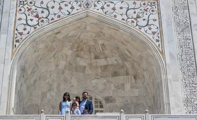 U.S. Vice President JD Vance and his family, including wife Usha Vance, visit the Taj Mahal on Wednesday, April 23, 2025, in Agra, India. (Kenny Holston/The New York Times via AP, Pool)