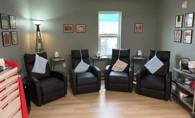 A patient recovery room at Wellspring Health Access, Wyoming's only abortion clinic, is seen Tuesday, April 8, 2025, in Casper, Wyo. (AP Photo/Mead Gruver)
