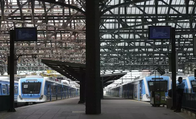 The Consititucion train station is empty during a general strike against the austerity measures of President Javier Milei in Buenos Aires, Argentina, Thursday, April 10, 2025. (AP Photo/Rodrigo Abd)