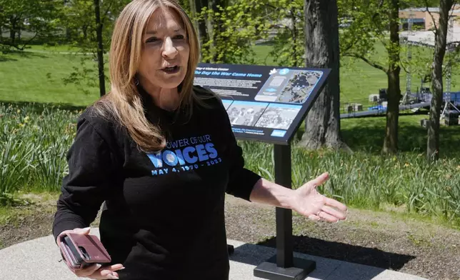 FILE - Chic Canfora gestures during an interview, May 2, 2024, in Kent, Ohio. (AP Photo/Sue Ogrocki, File)