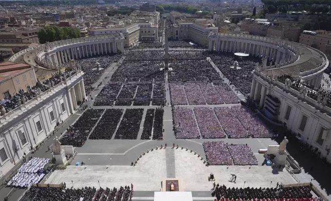 A view of the funeral of Pope Francis in St. Peter's Square at the Vatican, Saturday, April 26, 2025. (AP Photo/Alessandra Tarantino)