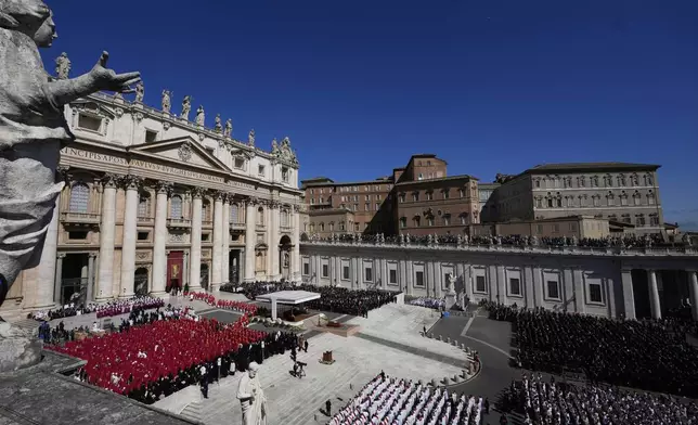 A view of St Peter's Square during the funeral of Pope Francis, at the Vatican, Saturday, April 26, 2025. (AP Photo/Gregorio Borgia)