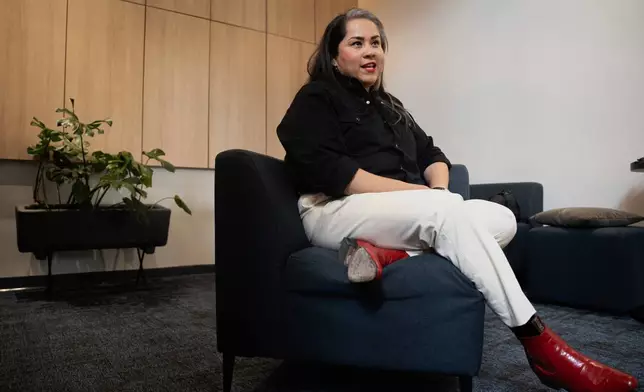 Mexican corridos singer Vivir Quintana gives an interview before performing her new album, about violence against women, in Mexico City, Wednesday, April 23, 2025. (AP Photo/Aurea Del Rosario)