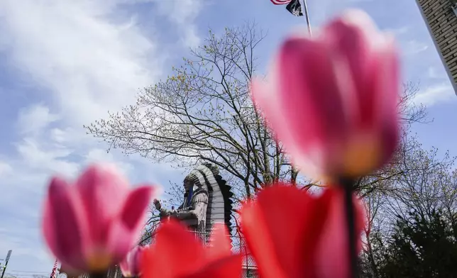 The Big Chief Lewis statue stands in Massapequa, N.Y., Friday, April 25, 2025. (AP Photo/Julia Demaree Nikhinson)
