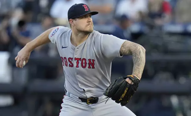 Boston Red Sox pitcher Tanner Houck delivers to the Tampa Bay Rays during the first inning of a baseball game Monday, April 14, 2025, in Tampa, Fla. (AP Photo/Chris O'Meara)
