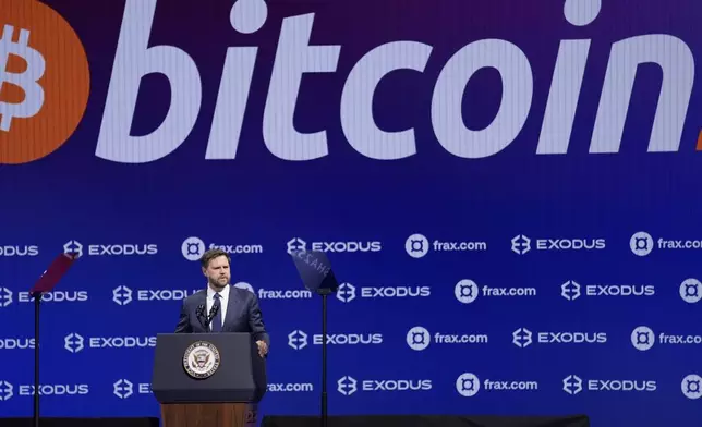 Vice President JD Vance speaks at Bitcoin 2025, Wednesday, May 28, 2025, in Las Vegas. (AP Photo/John Locher)