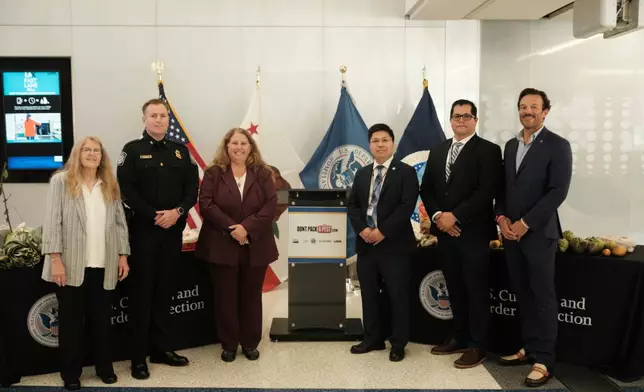 Pictured (left to right): United States Department of Agriculture (USDA), California State Plant Health Director Helene Wright; U.S. Customs and Border Protection (CBP), Port Director of Los Angeles International Airport Andrew H. Douglas; California Department of Food and Agriculture (CDFA), Director of Plant Health and Pest Prevention Services Victoria Hornbaker; Los Angeles County Agricultural Commissioner’s Office Deputy Director Khoa Lam; Orange County Agricultural Commissioner Jose Arriaga; Los Angeles World Airports, Public Information Officer Justin Upshaw. [Credit: Image courtesy of The California Department of Food and Agriculture (CDFA). All rights reserved. For media use only.]
