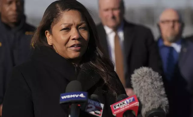 FILE - Director Metropolitan Nashville Public Schools Adrienne Battle talks to media following a shooting at Antioch High School in Nashville, Tenn., Wednesday, Jan. 22, 2025. (AP Photo/George Walker IV, File)