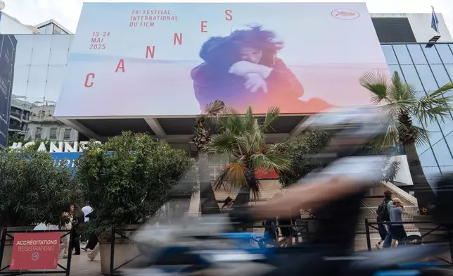 The Palais des festivals ahead of the 78th international film festival in Cannes, southern France, Sunday, May 11, 2025. The Cannes film festival runs from May 13 until May 24, 2025. (AP Photo/Lewis Joly)