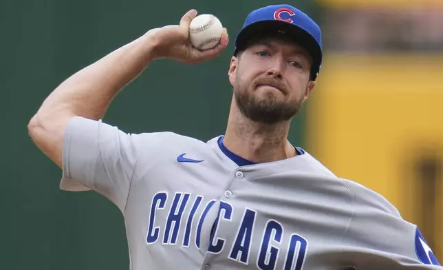 Chicago Cubs pitcher Colin Rea delivers during the first inning of a baseball game against the Pittsburgh Pirates in Pittsburgh, Thursday, May 1, 2025. (AP Photo/Gene J. Puskar)