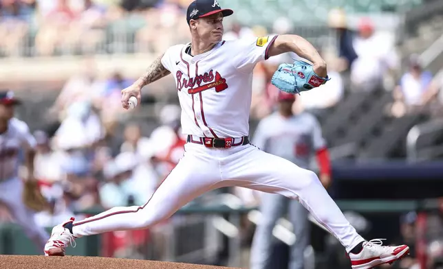 Atlanta Braves pitcher AJ Smith-Shawver delivers in the first inning of a baseball game against the Washington Nationals, Thursday, May 15, 2025, in Atlanta. (AP Photo/Colin Hubbard)