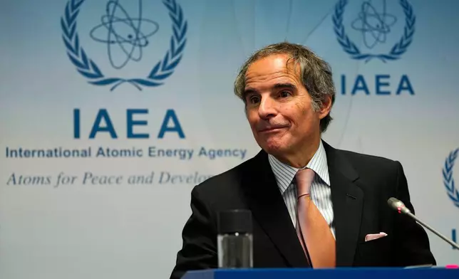 Rafael Mariano Grossi, the director-general of the International Atomic Energy Agency, speaks to journalists attending a weeklong seminar at the agency in Vienna, Austria, Wednesday, May 28, 2025. (AP Photo/Jon Gambrell)