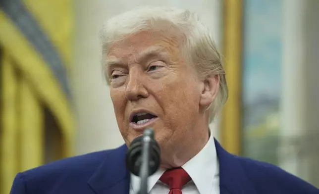 President Donald Trump speaks during a swearing in ceremony for interim U.S. Attorney General for the District of Columbia Jeanine Pirro, Wednesday, May 28, 2025, in Washington. (AP Photo/Evan Vucci)