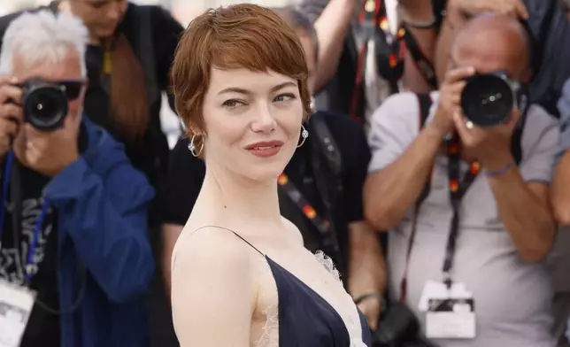 Emma Stone poses for photographers at the photo call for the film 'Eddington' at the 78th international film festival, Cannes, southern France, Saturday, May 17, 2025. (Photo by Joel C Ryan/Invision/AP)