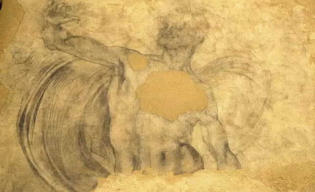 A drawing by Michelangelo is displayed in the Vatican Apostolic Library which hosts the Codex exhibit which includes art works and manuscript documents at the Vatican, Monday, May 26, 2025. (AP Photo/Gregorio Borgia)