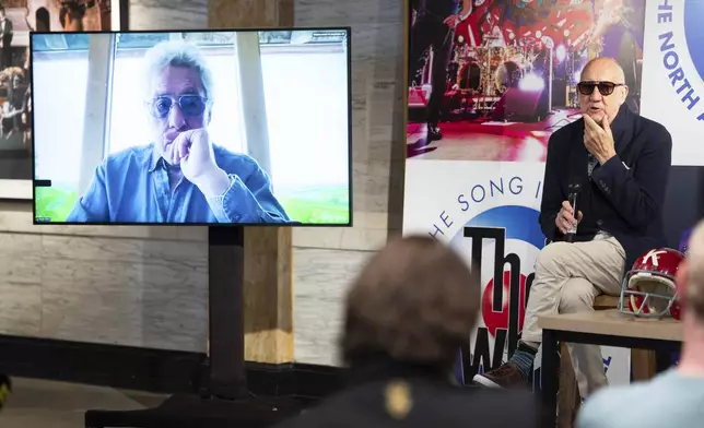 Roger Daltrey, left, and Pete Townshend during the announcement of 'The Who: The Song Is Over, The North American Farewell Tour' on Thursday, May 9, 2025, in London. (Photo by Scott A Garfitt/Invision/AP)