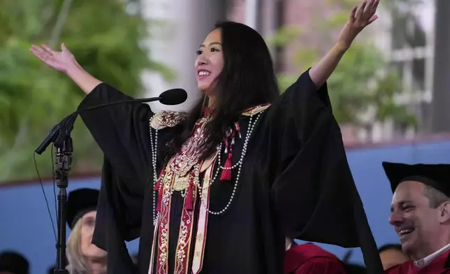 Yurong "Luanna" Jiang delivers an address during her commencement ceremonies at Harvard University, Thursday, May 29, 2025, in Cambridge, Mass. (AP Photo/Charles Krupa)