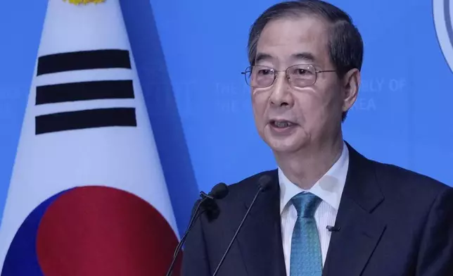 South Korean former Prime Minister Han Duck-soo speaks during a press conference to announce a presidential bid at the National Assembly in Seoul, South Korea, Friday, May 2, 2025. (AP Photo/Ahn Young-joon)