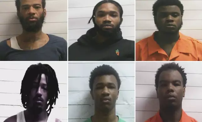 This photo combo shows inmates who escaped from a New Orleans jail, from left top: Keith A Lewis, Dkenan Dennis, Gary C Price, bottom from left, Robert Moody, Kendell Myles, Corey E Boyd. (Orleans Parish Sheriff's Office via AP)