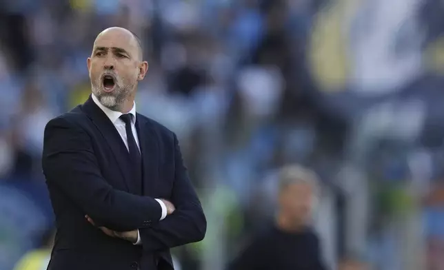 Juventus' head coach Igor Tudor during the Serie A soccer match between Lazio and Juventus at Rome's Olympic stadium, Saturday, May 10, 2025. (Alfredo Falcone/LaPresse via AP)