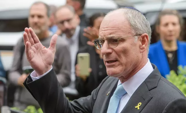 Israeli Ambassador to the U.S. Yechiel Leiter talks with reporters Thursday, May 22, 2025, after two staff members of the Israeli Embassy in Washington were killed outside the Capital Jewish Museum, Thursday, Wednesday night in Washington.(AP Photo/Rod Lamkey, Jr.)
