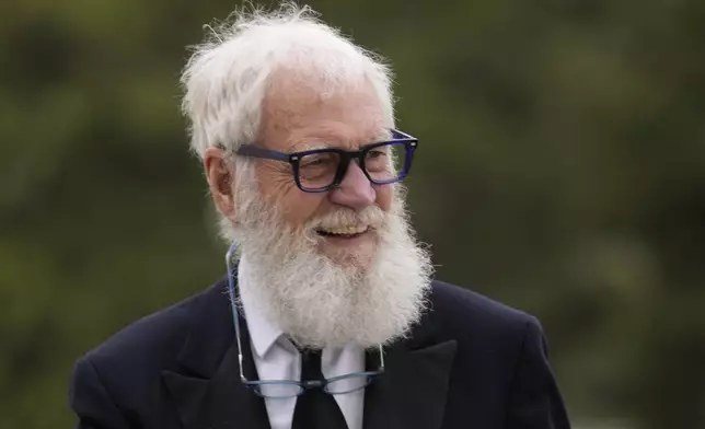 David Letterman arrives at the JFK Library, Sunday, May 4, 2025, in Boston. (AP Photo/Robert F. Bukaty)