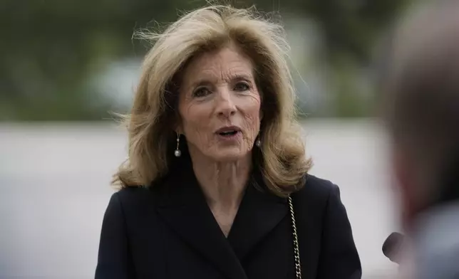Caroline Kennedy arrives at the JFK Library where she will present former Vice President Mike Pence with the John F. Kennedy Profile in Courage Award, Sunday, May 4, 2025, in Boston. (AP Photo/Robert F. Bukaty)