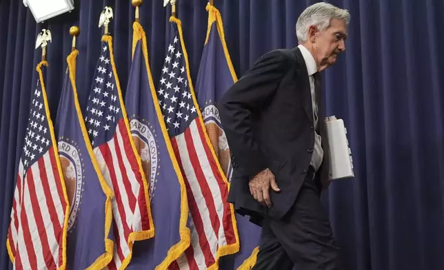 Federal Reserve Chairman Jerome Powell walks off following a news conference following the Federal Open Market Committee meeting, Wednesday, May 7, 2025, at the Federal Reserve in Washington. (AP Photo/Jacquelyn Martin)