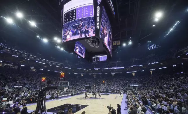 Players jump for the opening tip-off during the first half of a WNBA basketball game between the Golden State Valkyries and the Los Angeles Sparks in San Francisco, Friday, May 16, 2025. (AP Photo/Jeff Chiu)