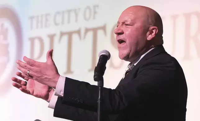 Tony Moreno, a candidate in the upcoming mayoral primary in Pittsburgh, attends a candidates forum at Perry Traditional Academy in Pittsburgh, Thursday, April 24, 2025. (AP Photo/Gene J. Puskar)