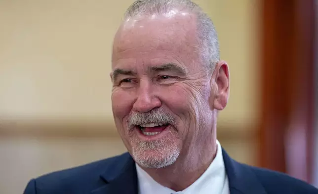 Former Judge Patrick Dugan attends a ballot position lottery at City Hall Tuesday, March 18, 2025, in Philadelphia, for the May Democratic primary election for District Attorney. (Tom Gralish/The Philadelphia Inquirer via AP)