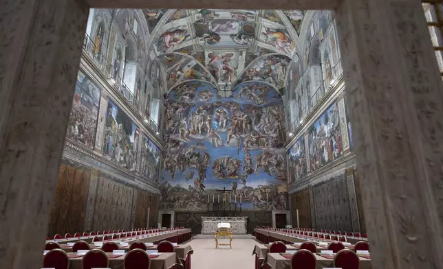 A view of the Sistine Chapel where cardinals gather to elect the new pope, at the Vatican, Tuesday, May 6, 2025. (Vatican Media via AP)