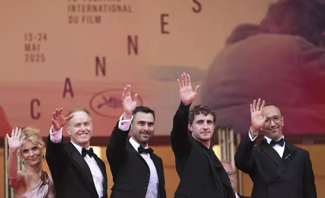 Alison Bartlett, from left, Raphael Sbarge, writer Ben Shattuck, Paul Mescal and director Oliver Hermanus pose for photographers upon arrival at the premiere of the film 'The History of Sound' at the 78th international film festival, Cannes, southern France, Wednesday, May 21, 2025. (Photo by Scott A Garfitt/Invision/AP)