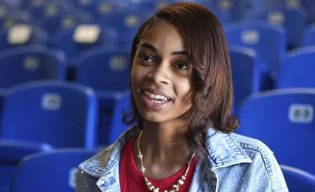 Stalea Chapman, 17, a senior at Perry Traditional Academy, attends a forum of candidates in Pittsburgh's upcoming mayoral primary in Pittsburgh, Thursday, April 24, 2025. (AP Photo/Gene J. Puskar)